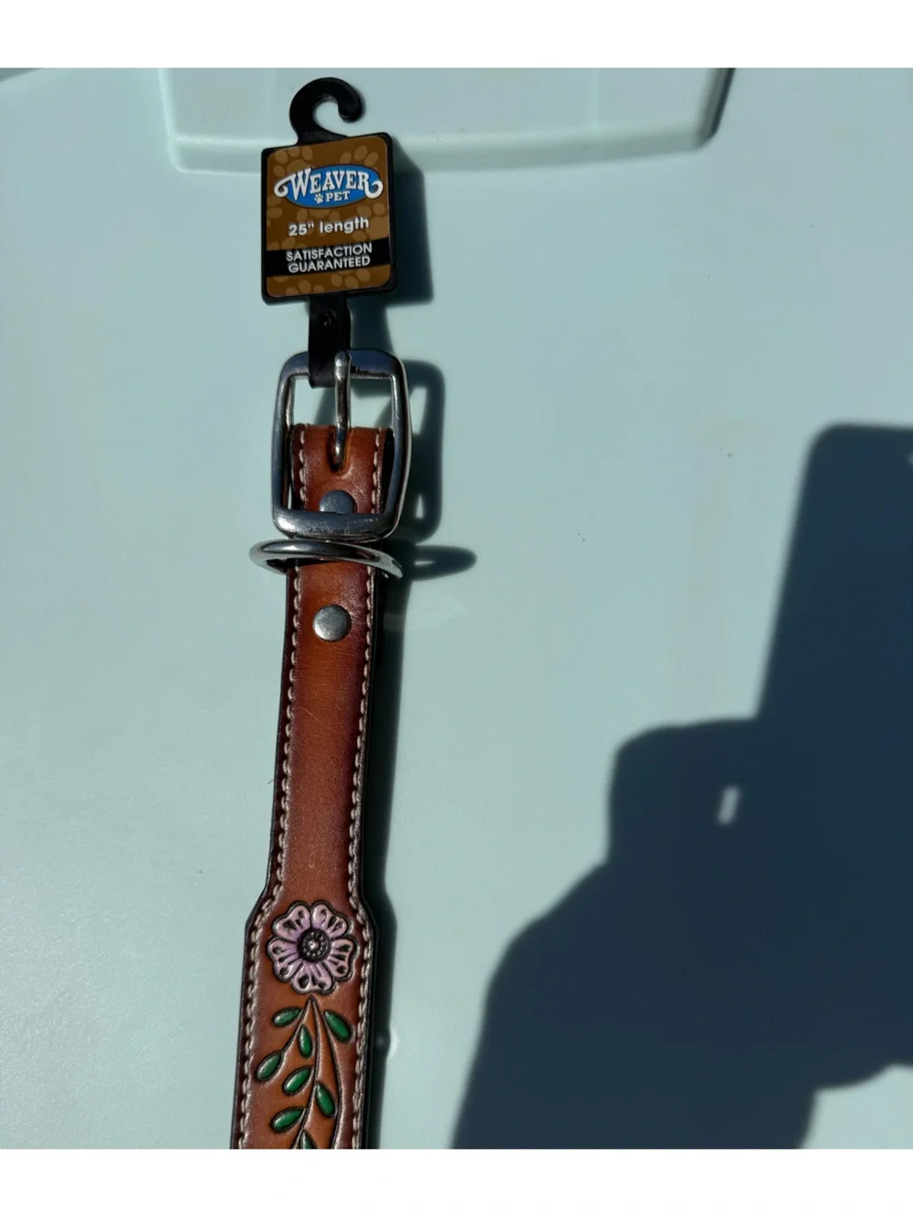 🔱Weavers Hand Panted Floral Detailed Tooled Leather Buckle Dog Collar